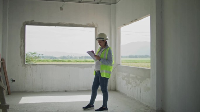 在建筑工地工作的怀孕女工程师