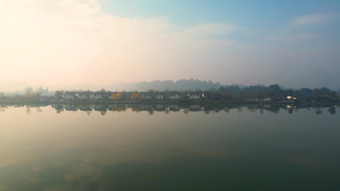 汉阳湖边日出早晨乡村