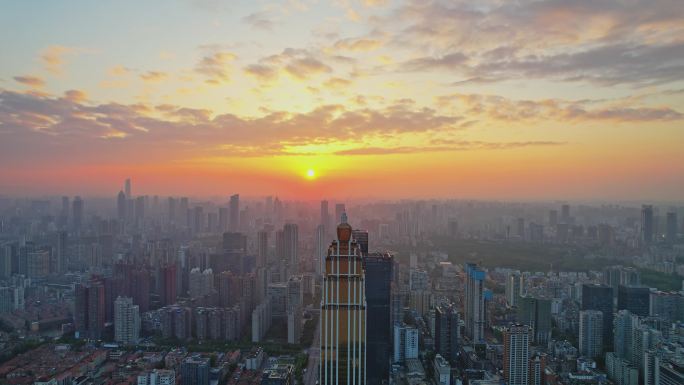 4k武汉汉口夕阳都市天际线航拍