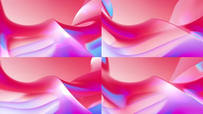 抽象几何红粉红色彩色渐变丝绸光泽波浪扭曲平面3D渲染背景
