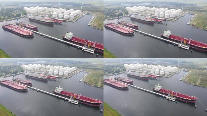 阿姆斯特丹西港，2021年7月11日，荷兰。Evos阿姆斯特丹油轮港口航拍无人机视图。