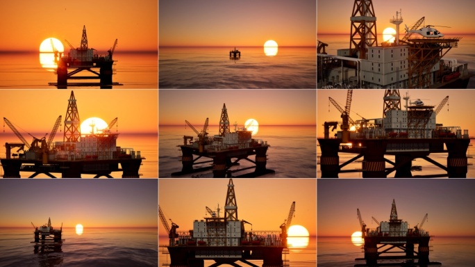 海上石油钻井平台日出原油开采海洋资源开发