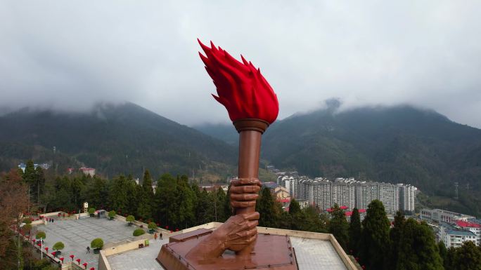 井冈山火炬红旗雕塑革命根据地冬季风光航拍
