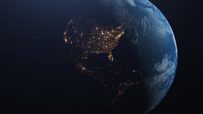 北美大陆从白天到夜晚的转变的空间视图