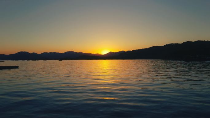 【4K】日出 夕阳 湖边 西湖  湖面