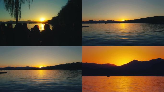 【4K】日出 夕阳 湖边 西湖  湖面