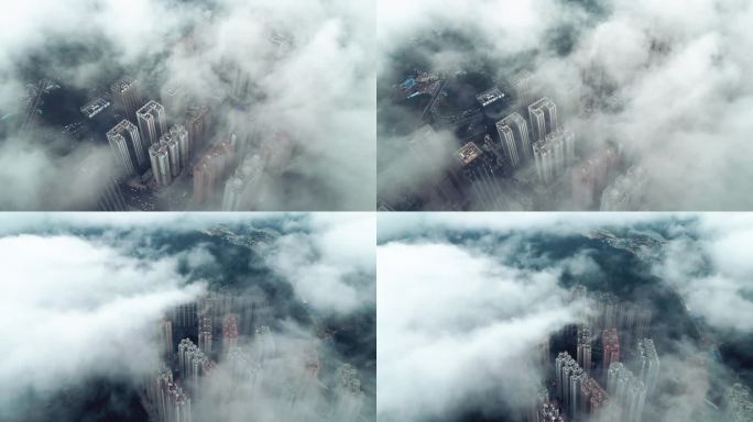 云雾缭绕下的城市 迷雾都市 城市云海