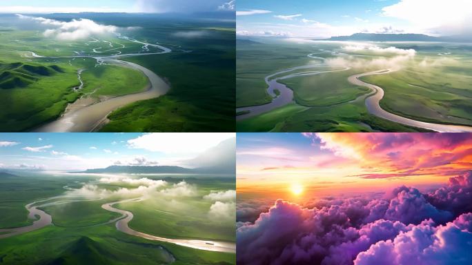 美丽中国绿水青山中国风光航拍云海云雾云层