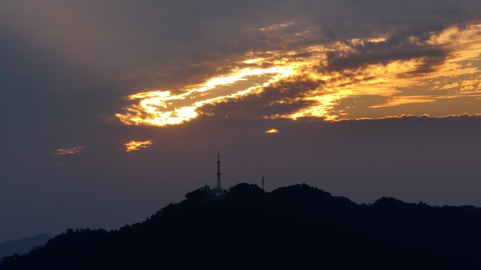 日落黄昏 孤独的塔 空镜 火烧云