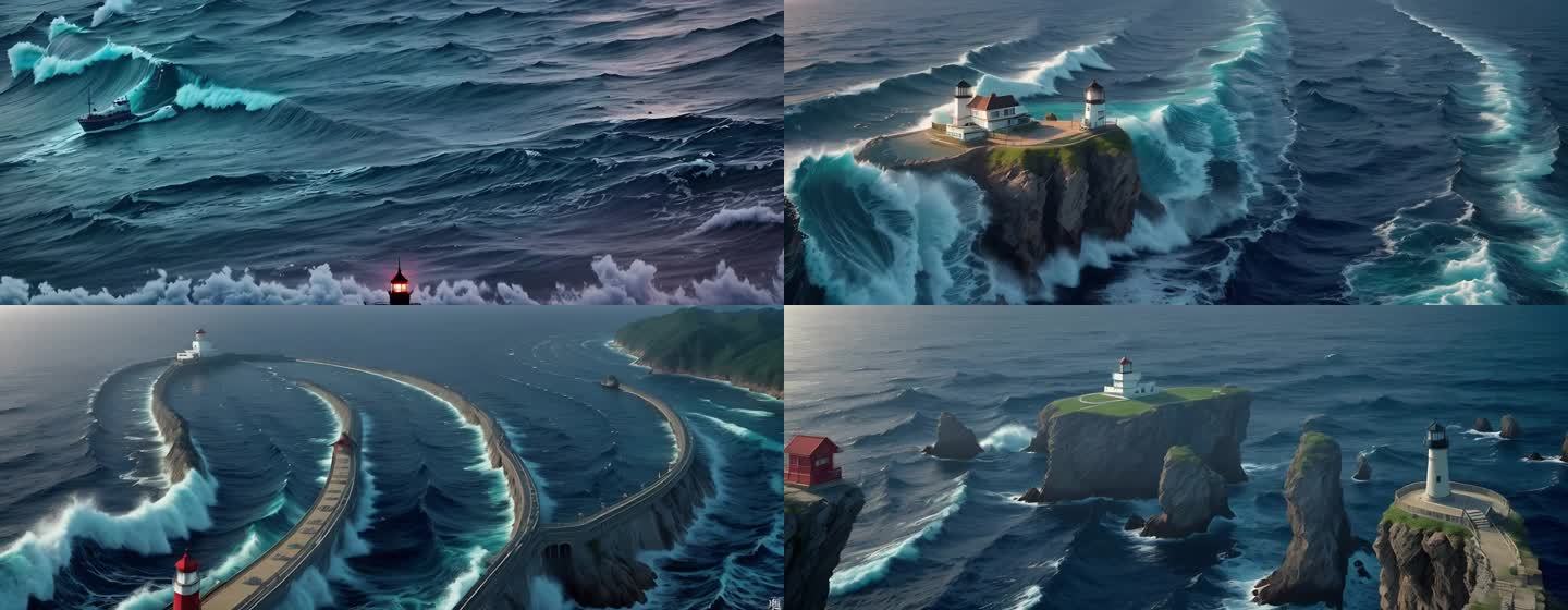 AI 船 海洋 浪花 海岸线
