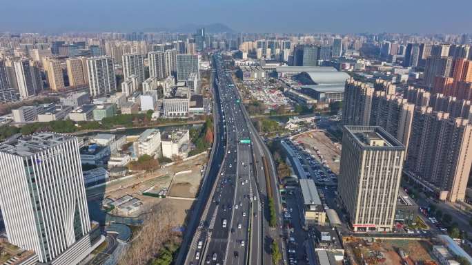 杭州城市高架桥高架路航拍