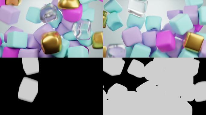 抽象的背景与不同颜色的软下降立方体。α