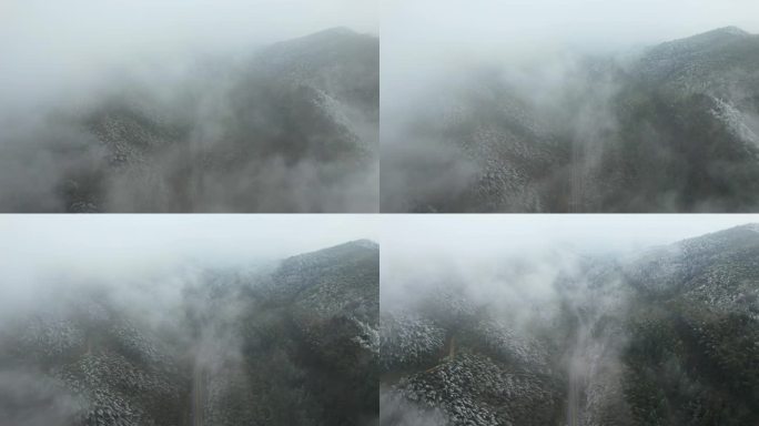 江西井冈山冬季风光冻雨雾凇穿云大雾航拍