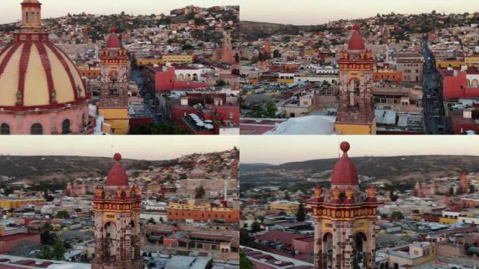 墨西哥圣米格尔城市黄昏地标建筑航拍