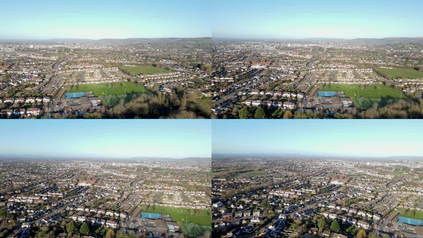 空中无人机视频切尔滕纳姆，英格兰，英国，从周围的山丘-股票视频