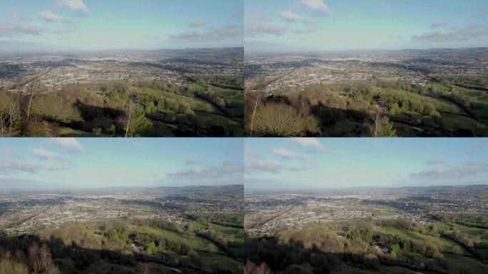 空中无人机视频切尔滕纳姆，英格兰，英国，从周围的山丘-股票视频
