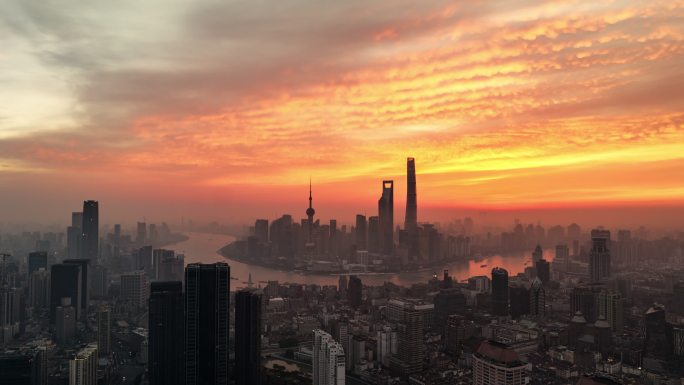 上海日出航拍 朝霞 城市发展 延时摄影