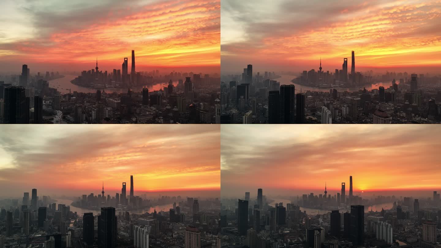 上海日出航拍 朝霞 城市发展 延时摄影