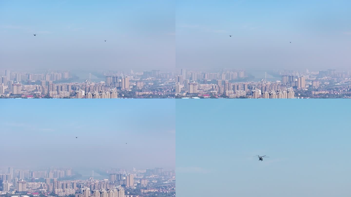 【4k】城市上空直升机巡逻