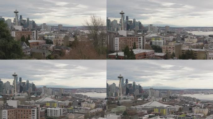 西雅图城市景观和雷尼尔山航拍图