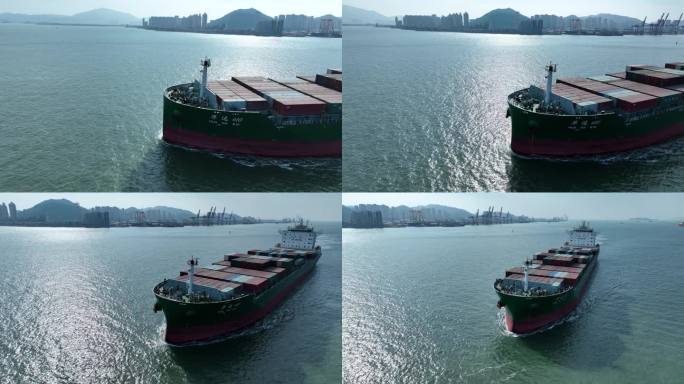大海货轮航拍海洋轮船航行集装箱货船大油轮