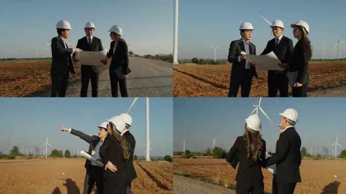 一位商人正在为一个风力涡轮机场地建设项目勘察该地区。
