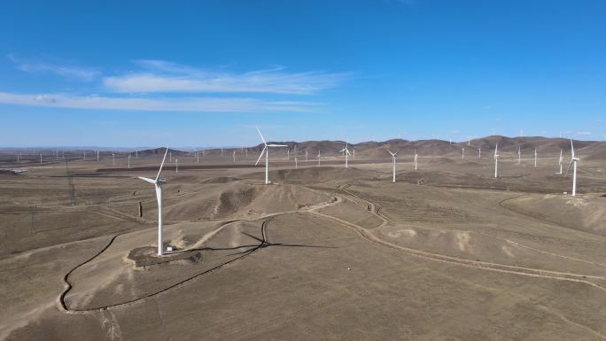 4K沙漠风电风车新能源电力