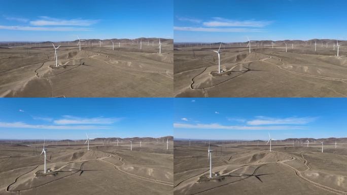 4K沙漠风电风车新能源电力