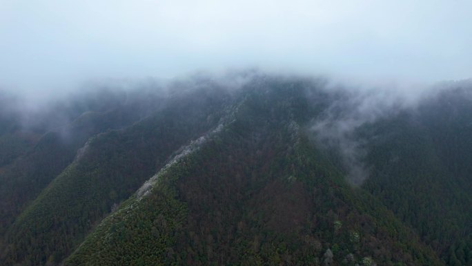 江西井冈山冬季风光冻雨雾凇穿云大雾航拍