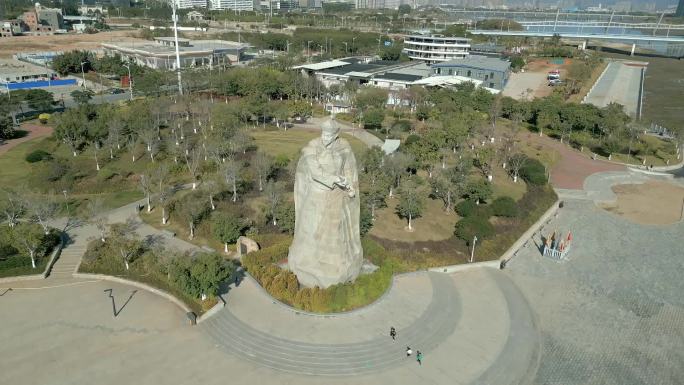 晴天航拍厦门丙洲岛陈化成主题公园