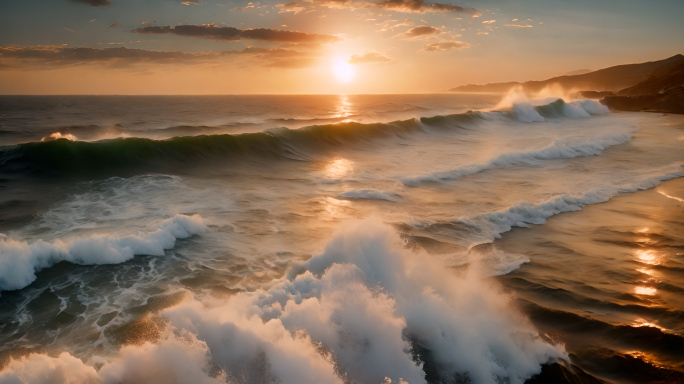 夕阳下的大海巨浪合集