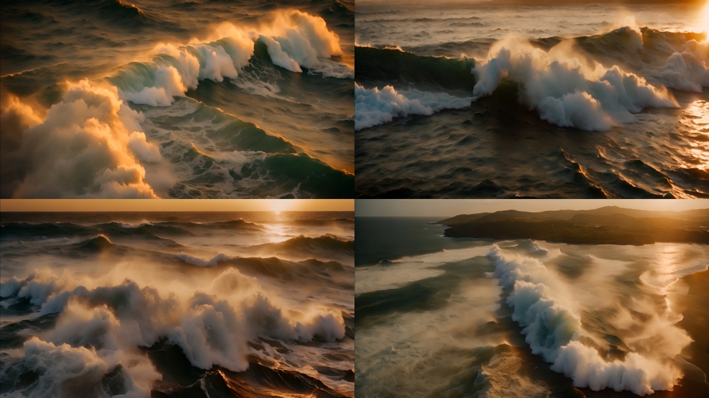 夕阳下的大海巨浪合集 4k