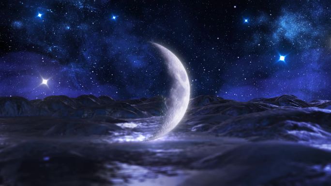 唯美 夜景  月牙  半月  星空