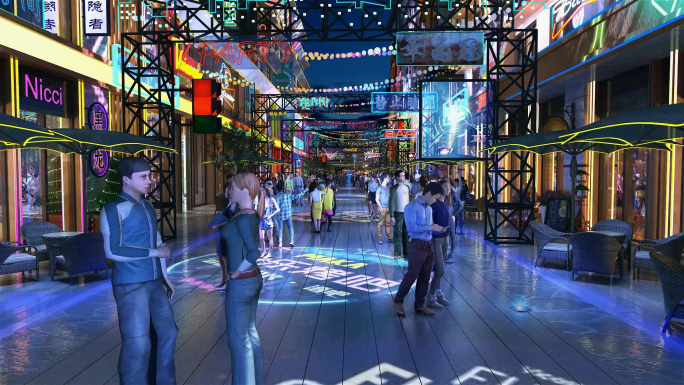 繁华商业街夜景漫游动画素材