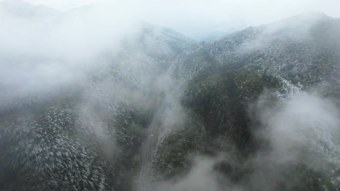 江西井冈山冬季风光冻雨雾凇穿云大雾航拍