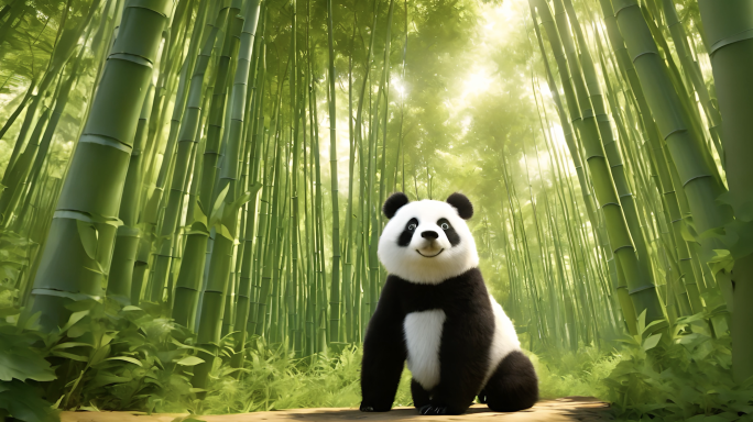 竹林里可爱的大熊猫3D动画卡通形象