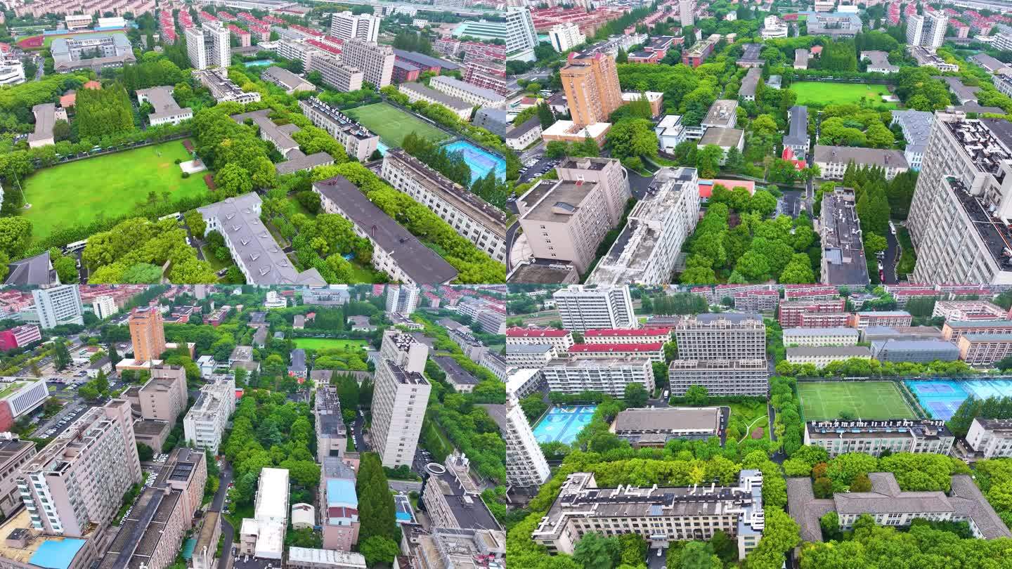 上海市华东理工大学徐汇校区航拍校园风景风