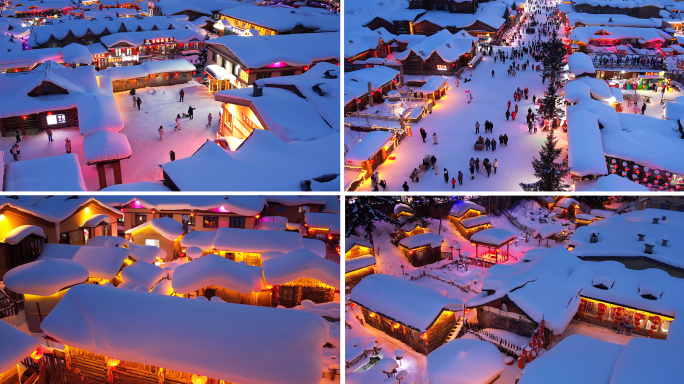 中国雪乡夜景航拍