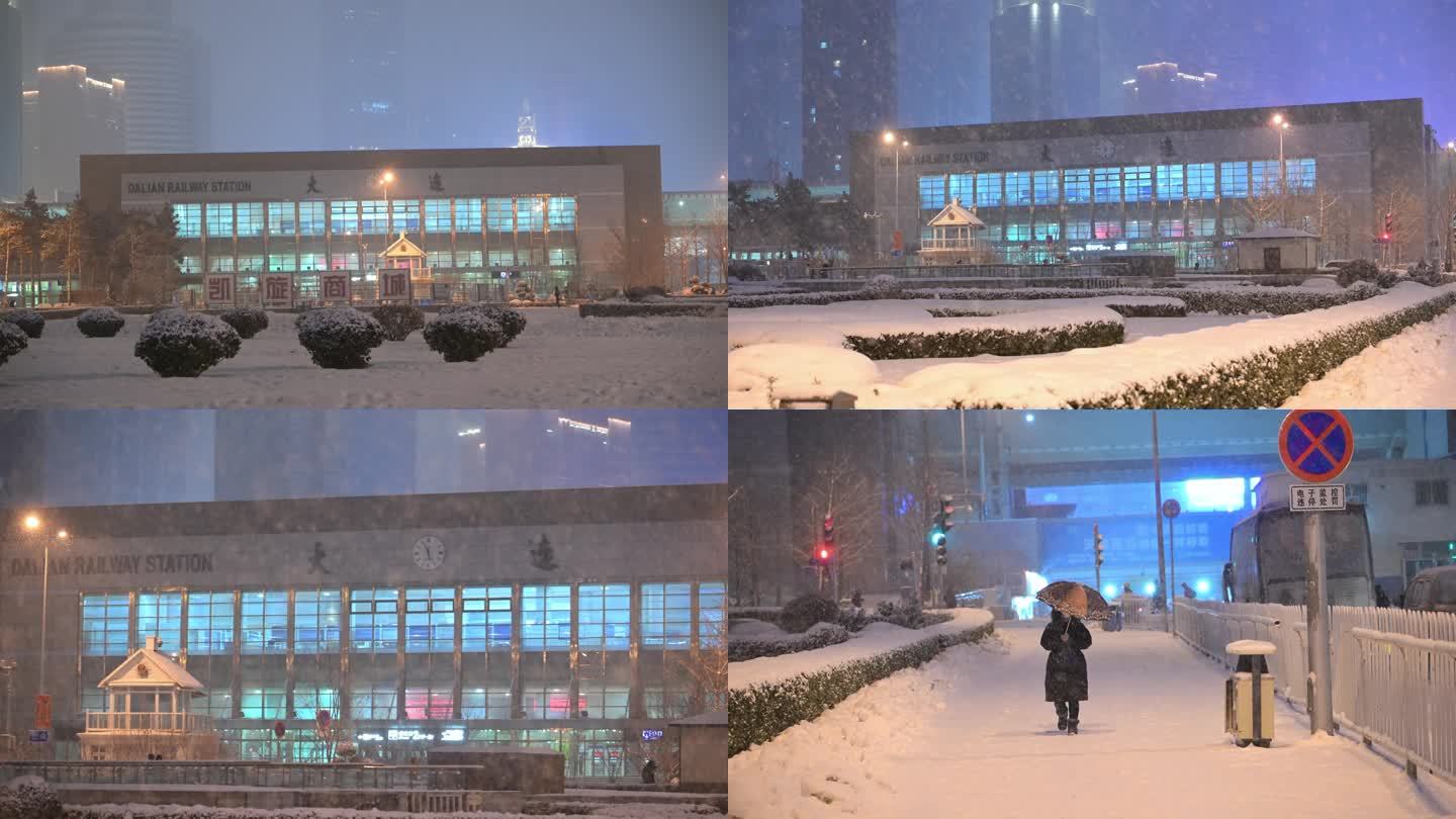 大连火车站雪景 夜景