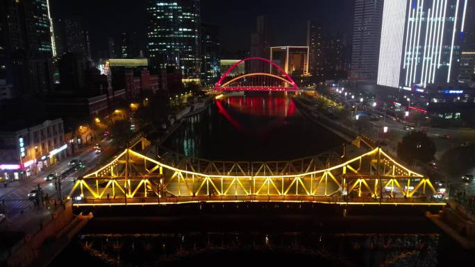 天津海河夜景航拍