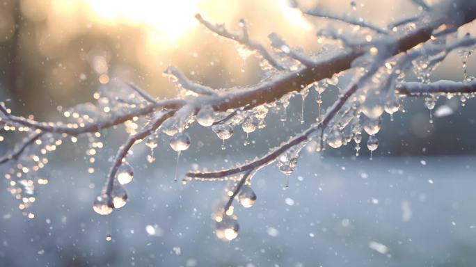 冬天雪景下雪冬日暖阳唯美雪景大寒雪景