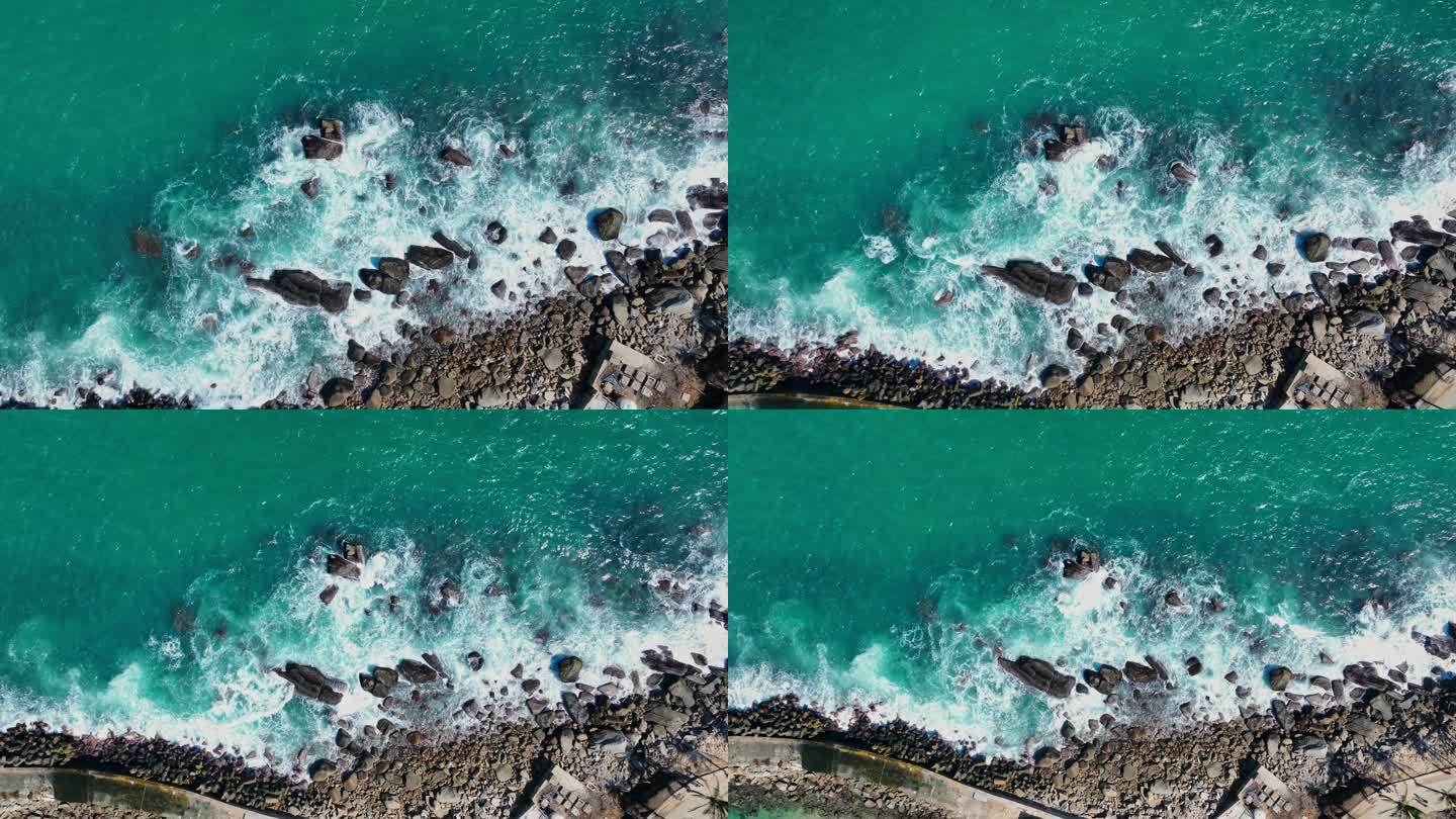 海南海岸线海浪拍打礁石航拍旅拍视频素材