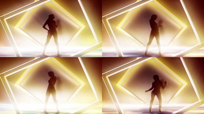 女性舞蹈动画3D灯光舞台剪影