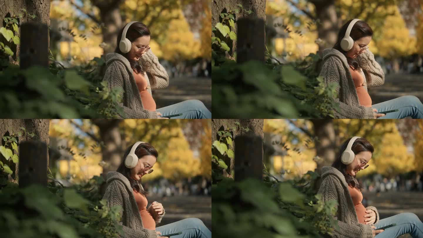 孕妇坐在宁静的公园里享受美好时光