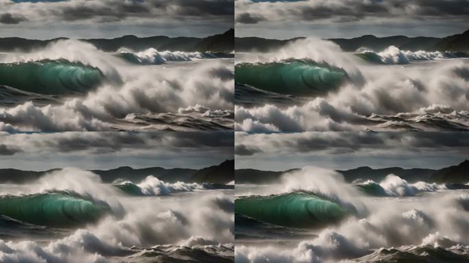 海水海洋海浪巨浪翻滚大海浪花泡沫