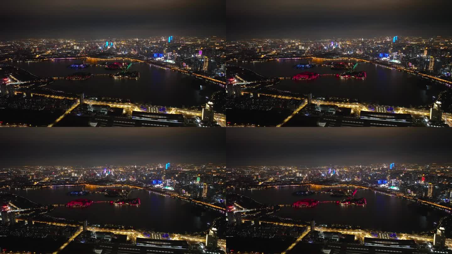 南京玄武湖紫峰大厦城市夜景航拍