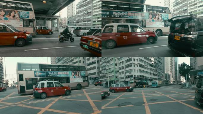 香港红绿灯路口复古风的士