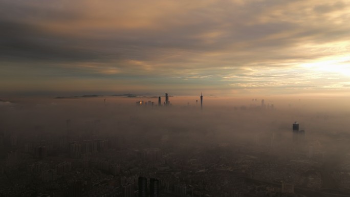 【4k正版素材】广州平流雾穿云航拍
