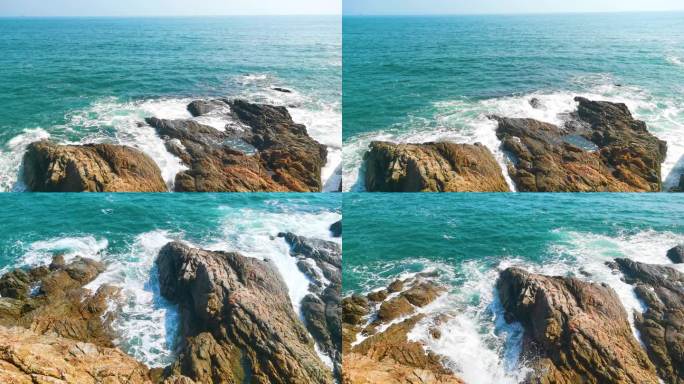 海浪击打岩石大海浪花