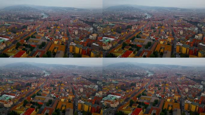 维罗纳市鸟瞰图。城市天际线，历史悠久的市中心，红瓦屋顶，威尼托地区，意大利